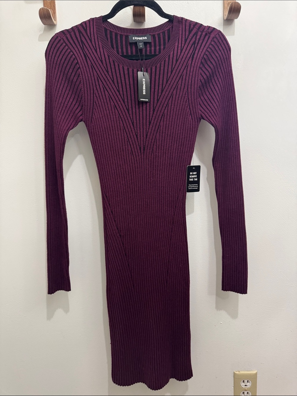Express Ribbed Long Sleeve Bodycon Dress - Plum